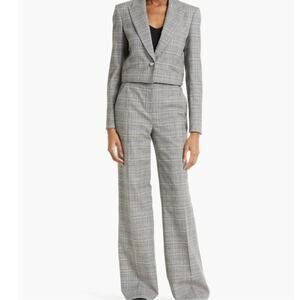 Veronica Beard Fabiola Blazer 10 Plaid Crop Grey Blue Jacket NWT